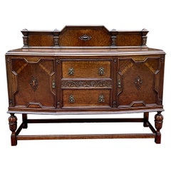 Antique English Sideboard Server Buffet Cabinet Tiger Oak Bow Front c. 1930s