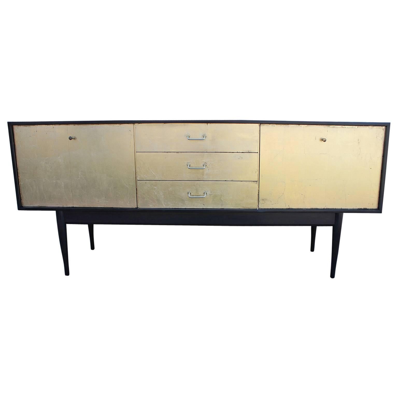 Ultra Luxe Modern Gold Leaf and Ebonized Sideboard