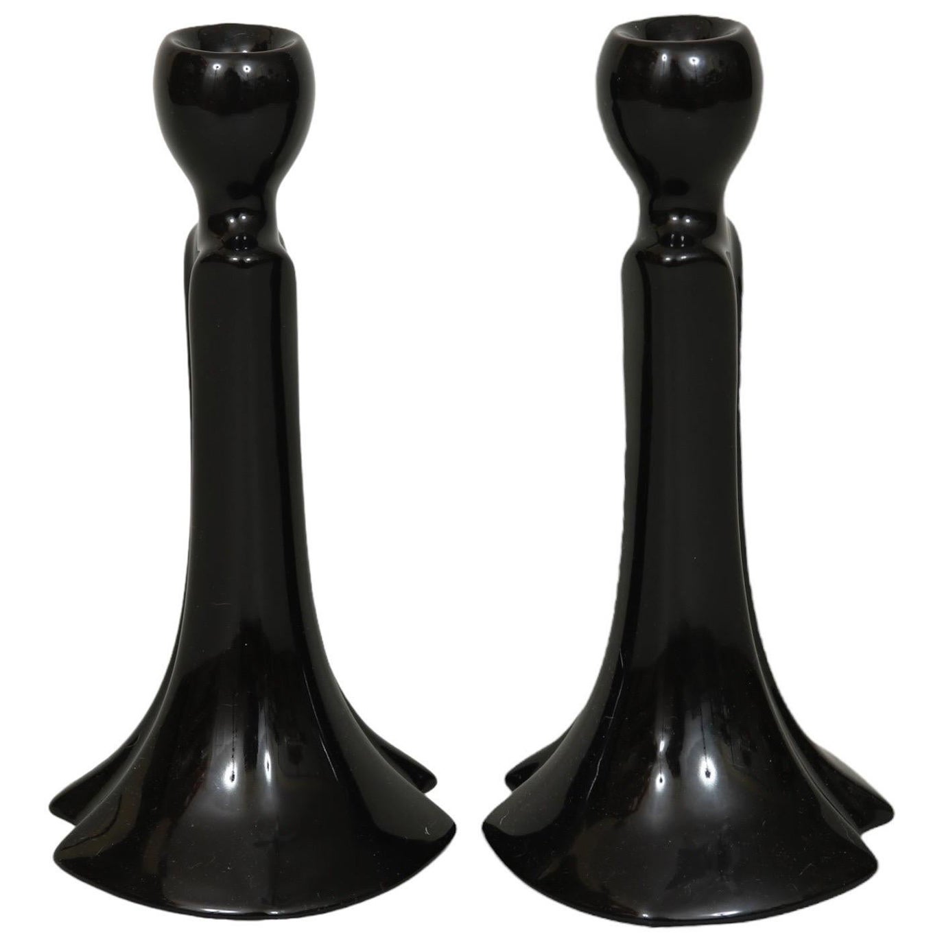 Royal Haeger Black Ceramic Candlestick Holders - a Pair