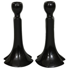 Royal Haeger Black Ceramic Candlestick Holders - a Pair