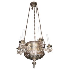 Unique Antique French Moorish Style Silvered Bronze Multi-Light Chandelier