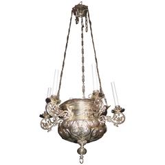Unique Antique French Moorish Style Silvered Bronze Multi-Light Chandelier 9