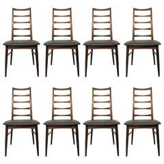 Eight Rosewood High Ladder Dining Chairs by Niels Koefoeds 