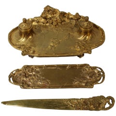 Albert Marionnet Gilt Bronze French Desk Set by 