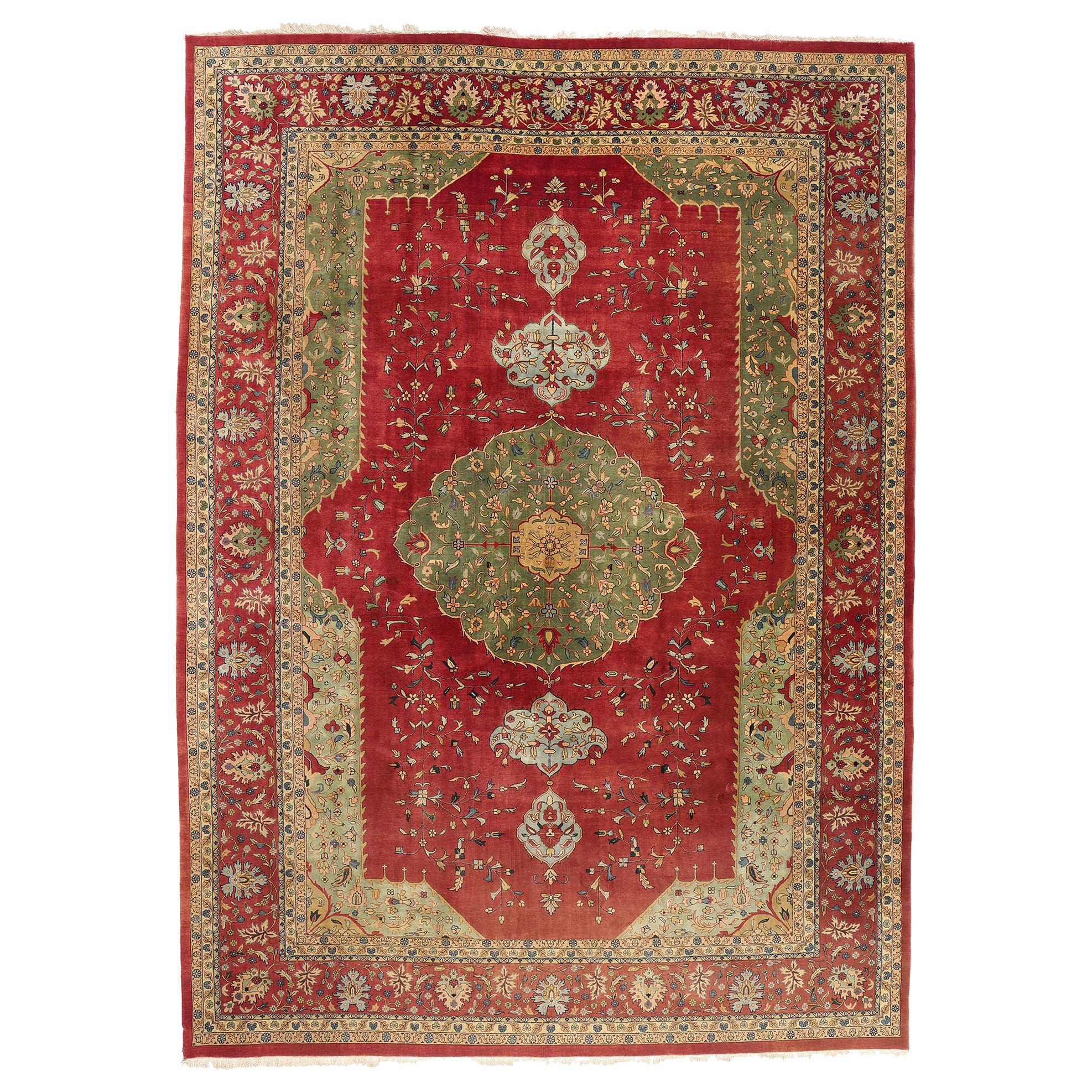 Tapis Agra rouge et vert vintage