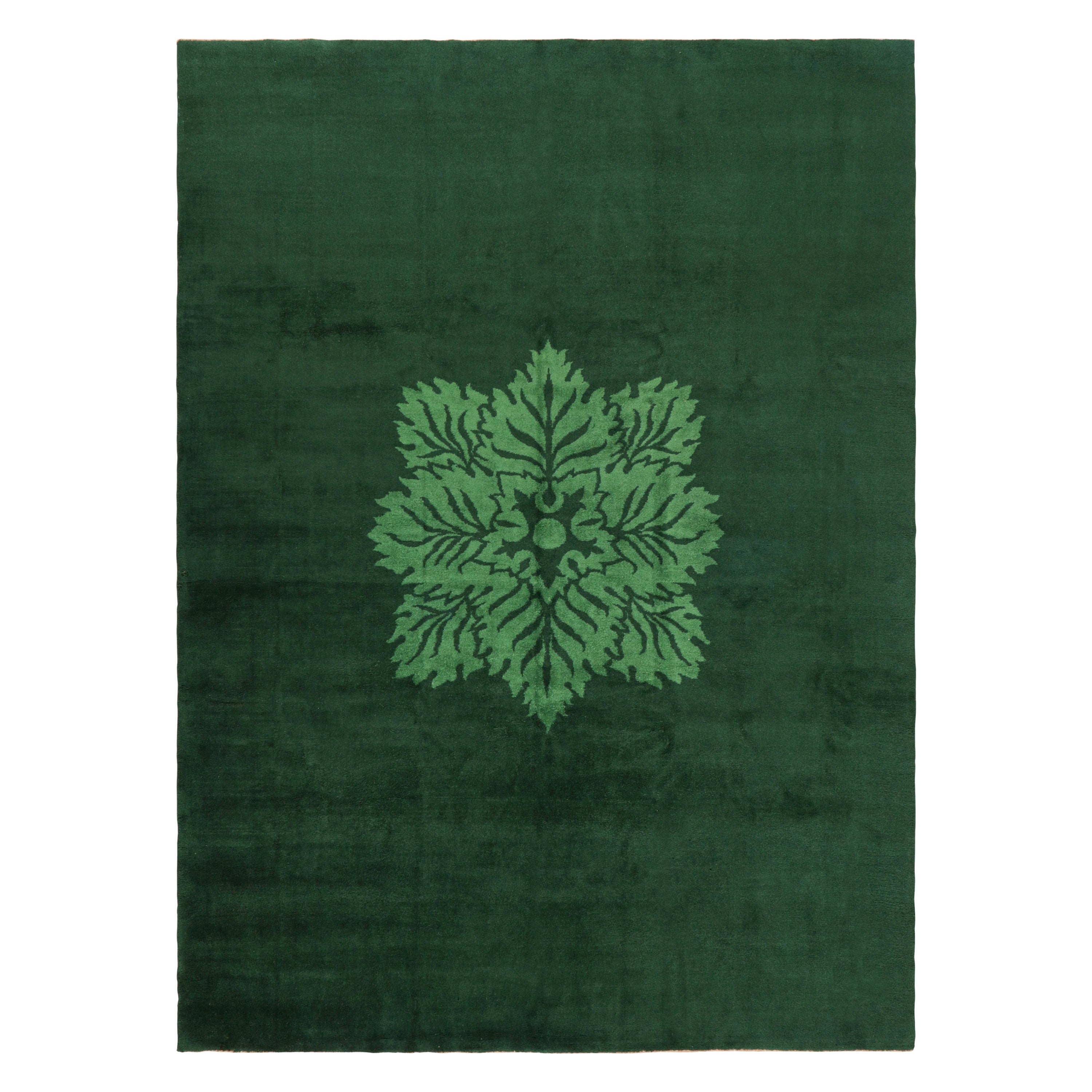 Vintage Zeki Müren Rug with Green Floral Medallion, from Rug & Kilim
