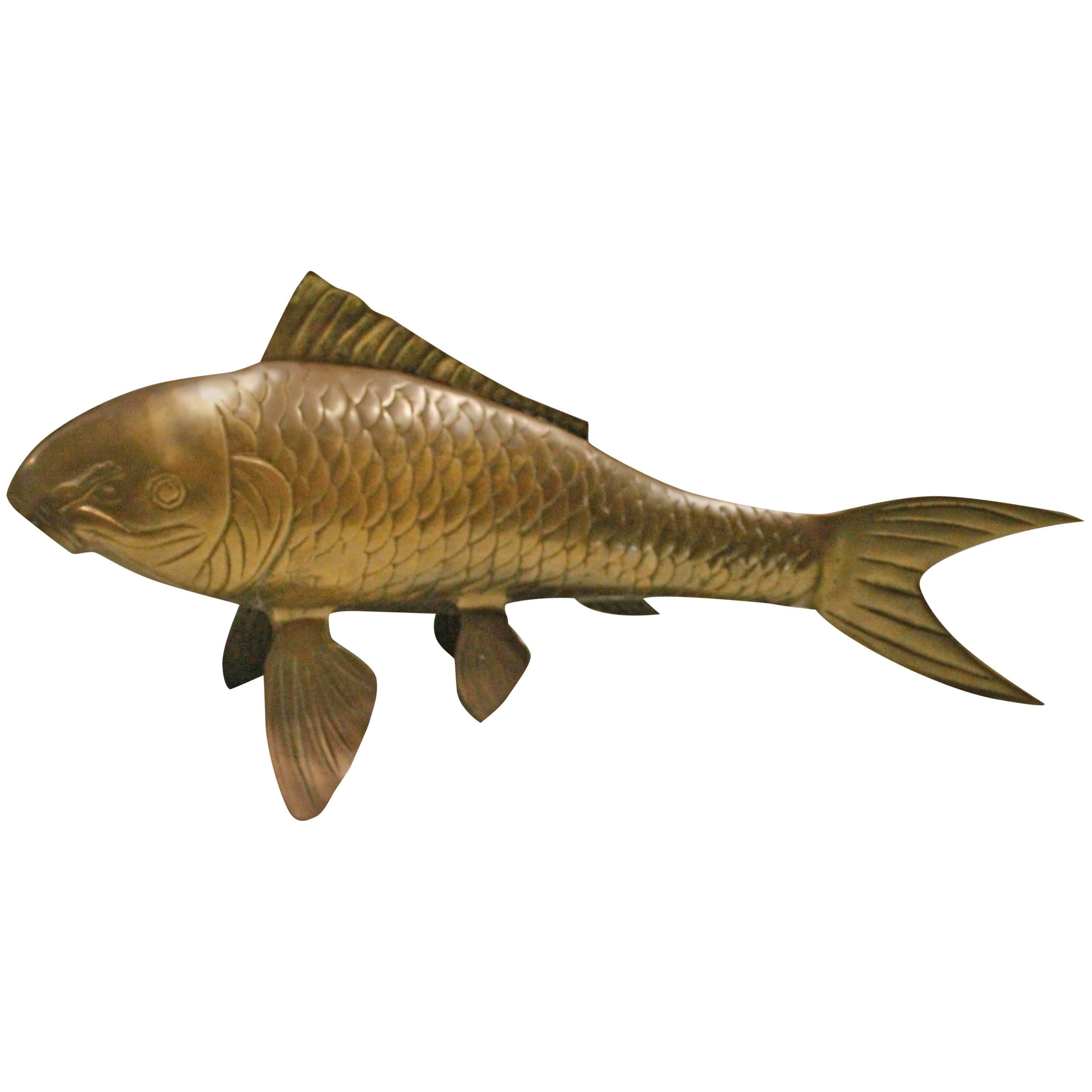 Brass Koi Fish Monumental Statue Vintage Hollywood Regency Asian