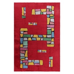 Tappeto vintage Zeki Müren in rosso con motivi geometrici colorati, da Rug & Kilim