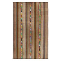 1950s Vintage Chaput Estilo Kilim en rayas de colores policromático by Rug & Kilim