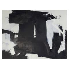 Large Black and White Oil on Canvas Abstract Painting by Guillermo Calles
