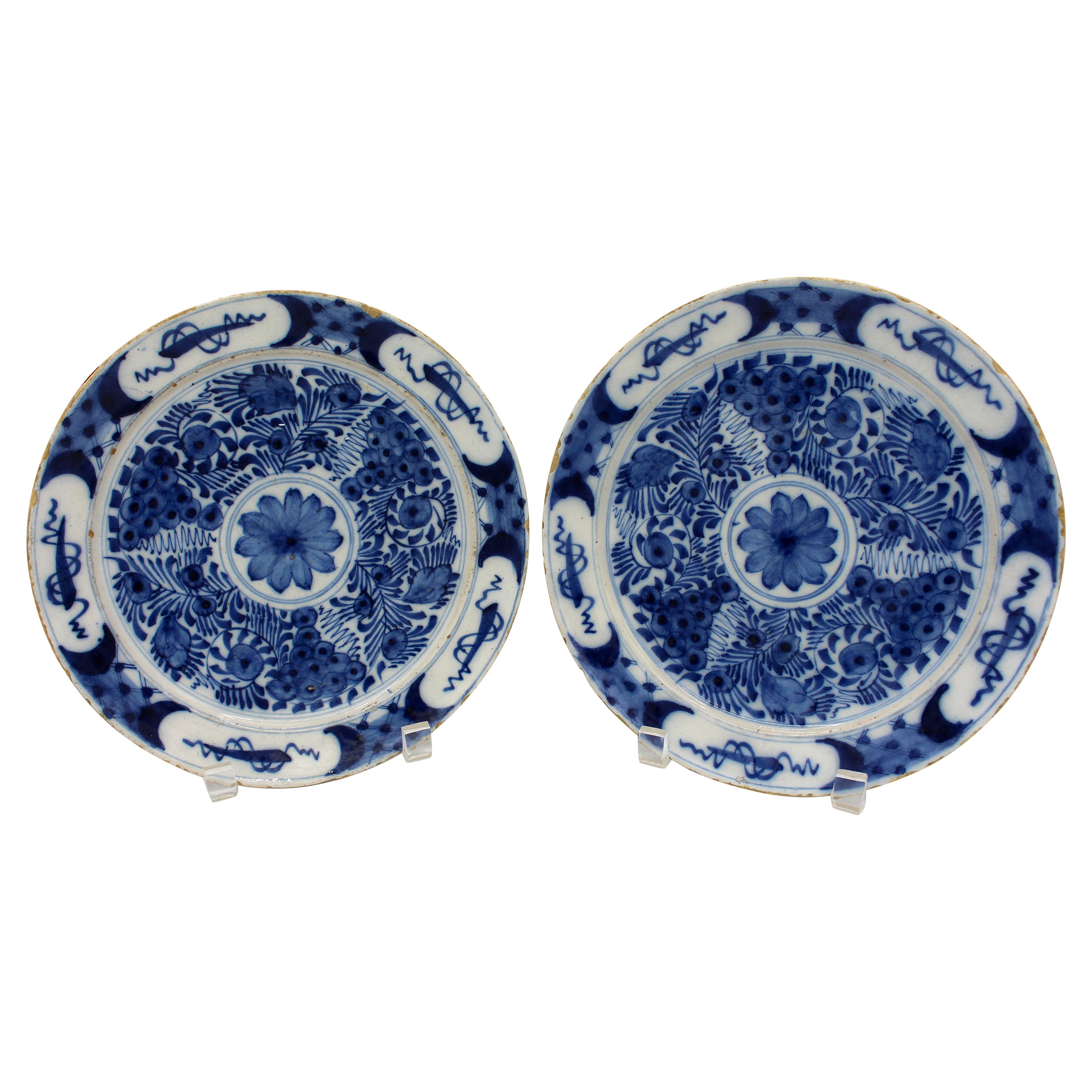 Late 18th Century Delft Blue & White Pair of Plates