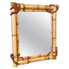 Late 20th Century Sculptural Faux Bamboo Monkey Wall Mirror