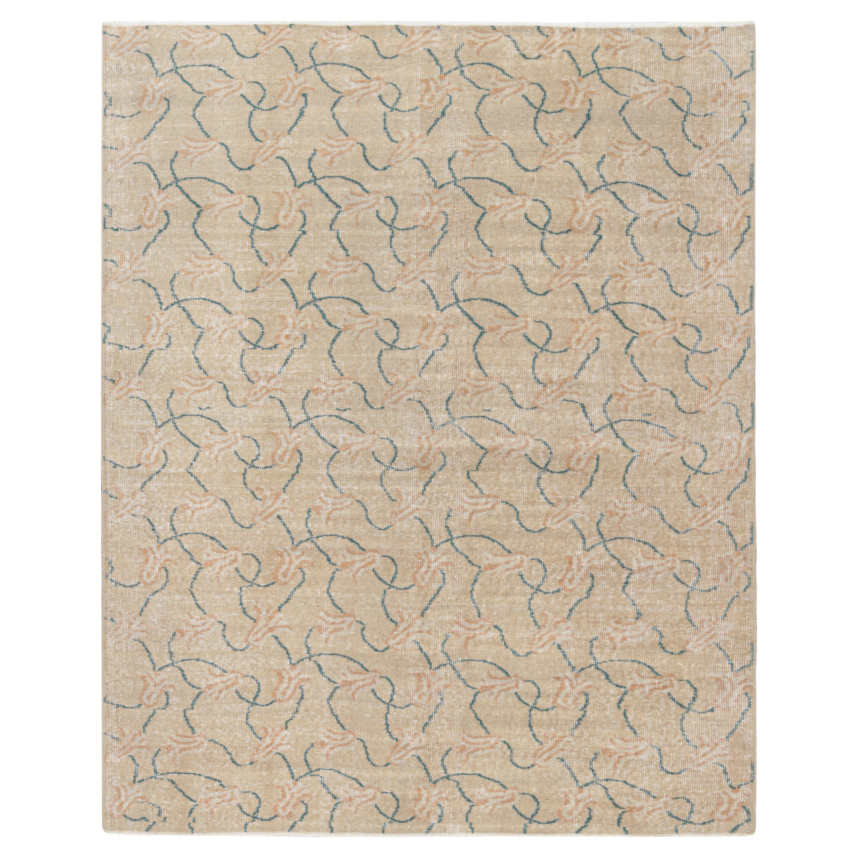 Vintage Zeki Müren Rug in Beige with Pink & Blue Floral Pattern from Rug & Kilim