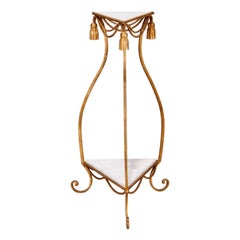 Tall Vintage Italian Gilt Rope Tassel and Two Tier Carrera Marble Top Stand