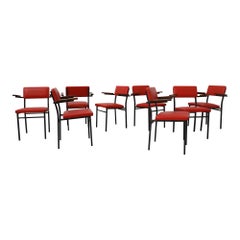 Sillones de mediados de siglo estilo Martin Visser con tapicería original de Skai rojo