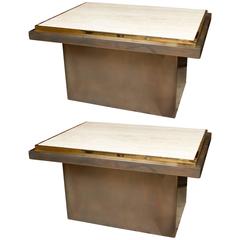 Pair of Stunning Travertine Top End Tables