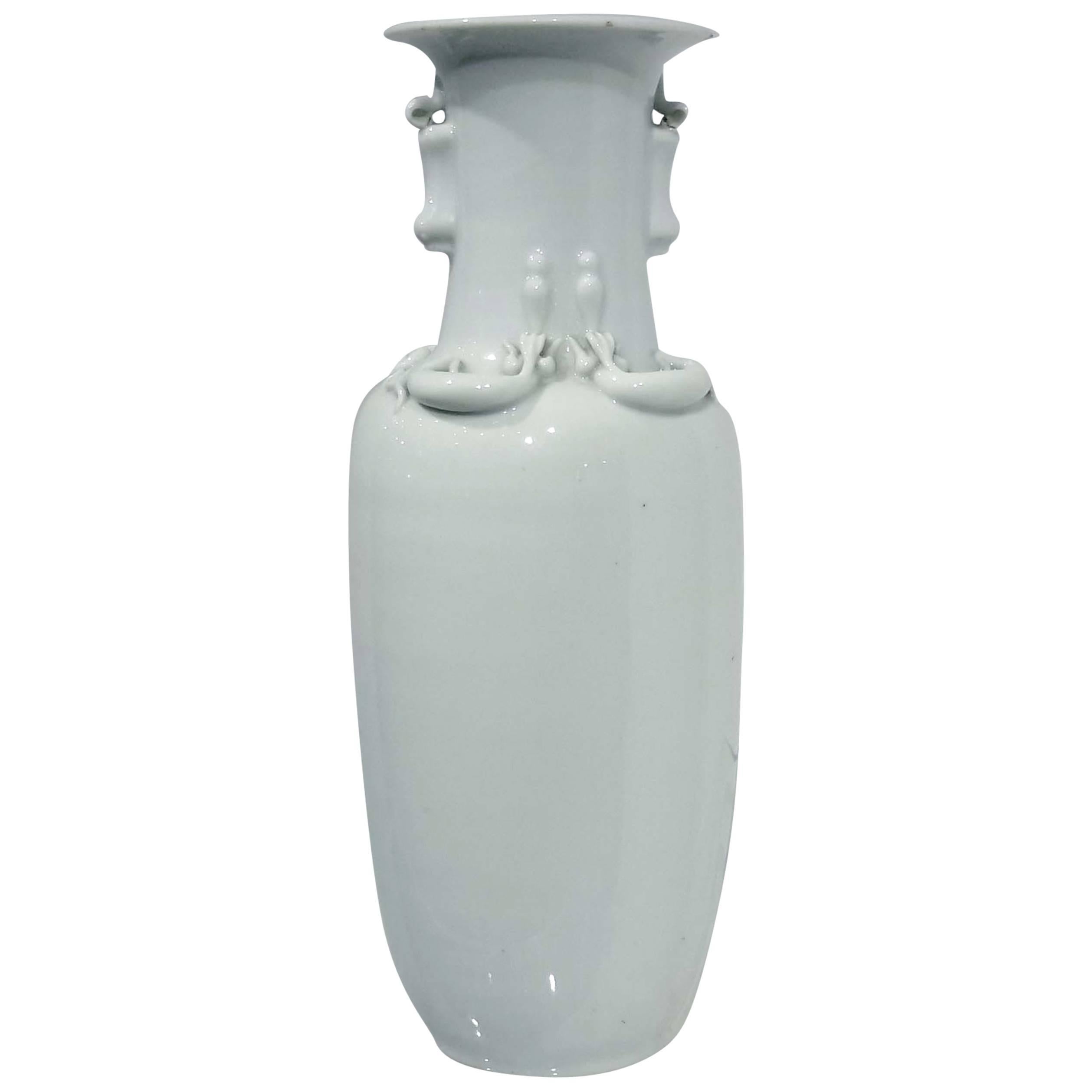Chinese White Glazed Canton Vase Republic Period For Sale