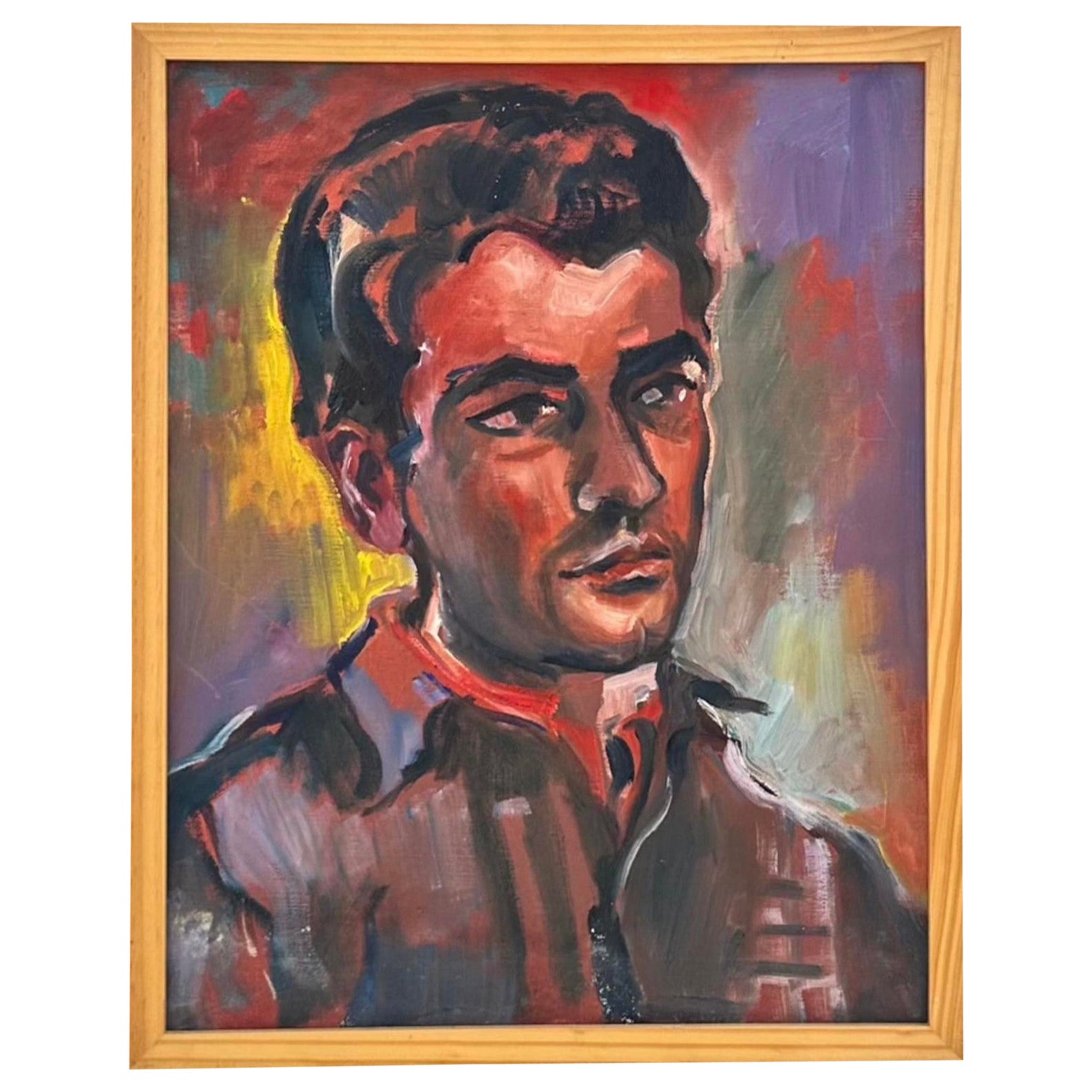 Vintage By firmato Ritratto originale dipinto a olio su tela