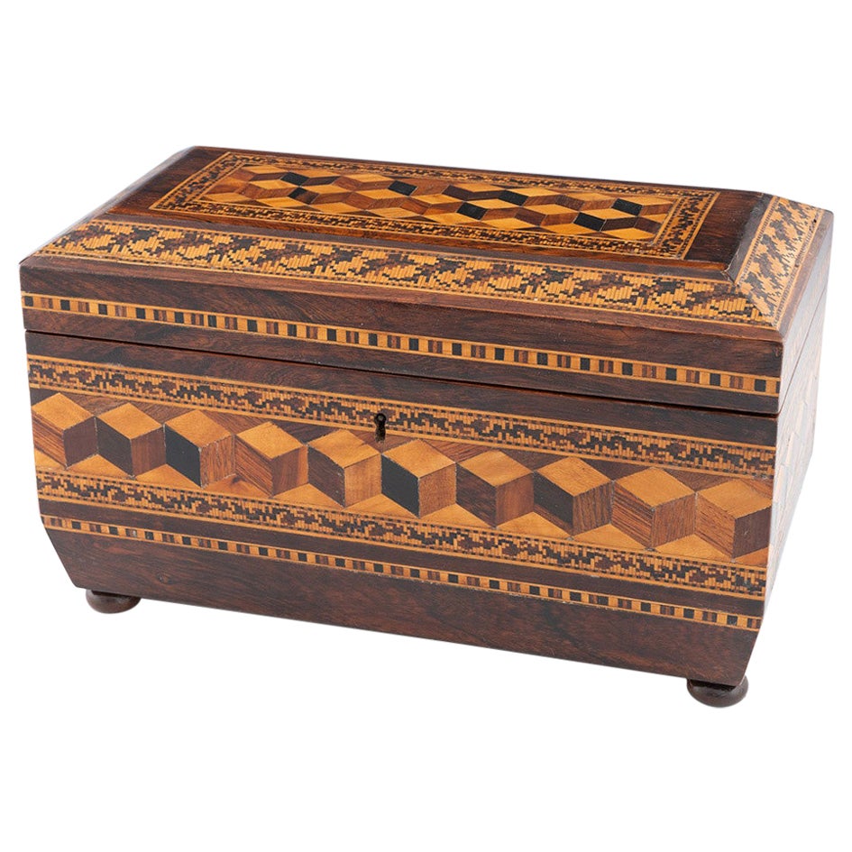 Tunbridge Ware Tea Caddy with Mixing Bowl by Upton c1860