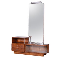 Restored Art Deco Dressing Mirror, by R. Slezak, Glass, Walnut, Czech, 1930s
