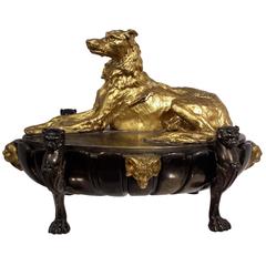 Grand Tour Bronze Figural Dog Inkwell, 19th Century