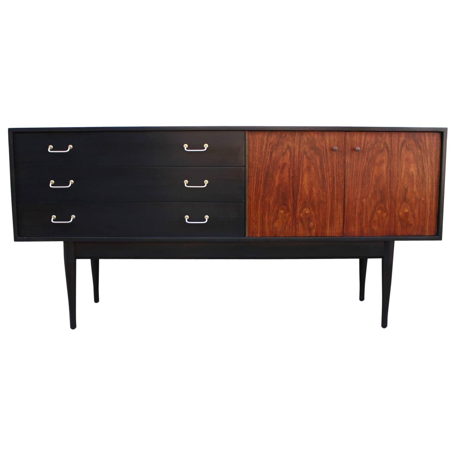 Modern Lively Teak Two Toned Ebony Sideboard with Brass Handles