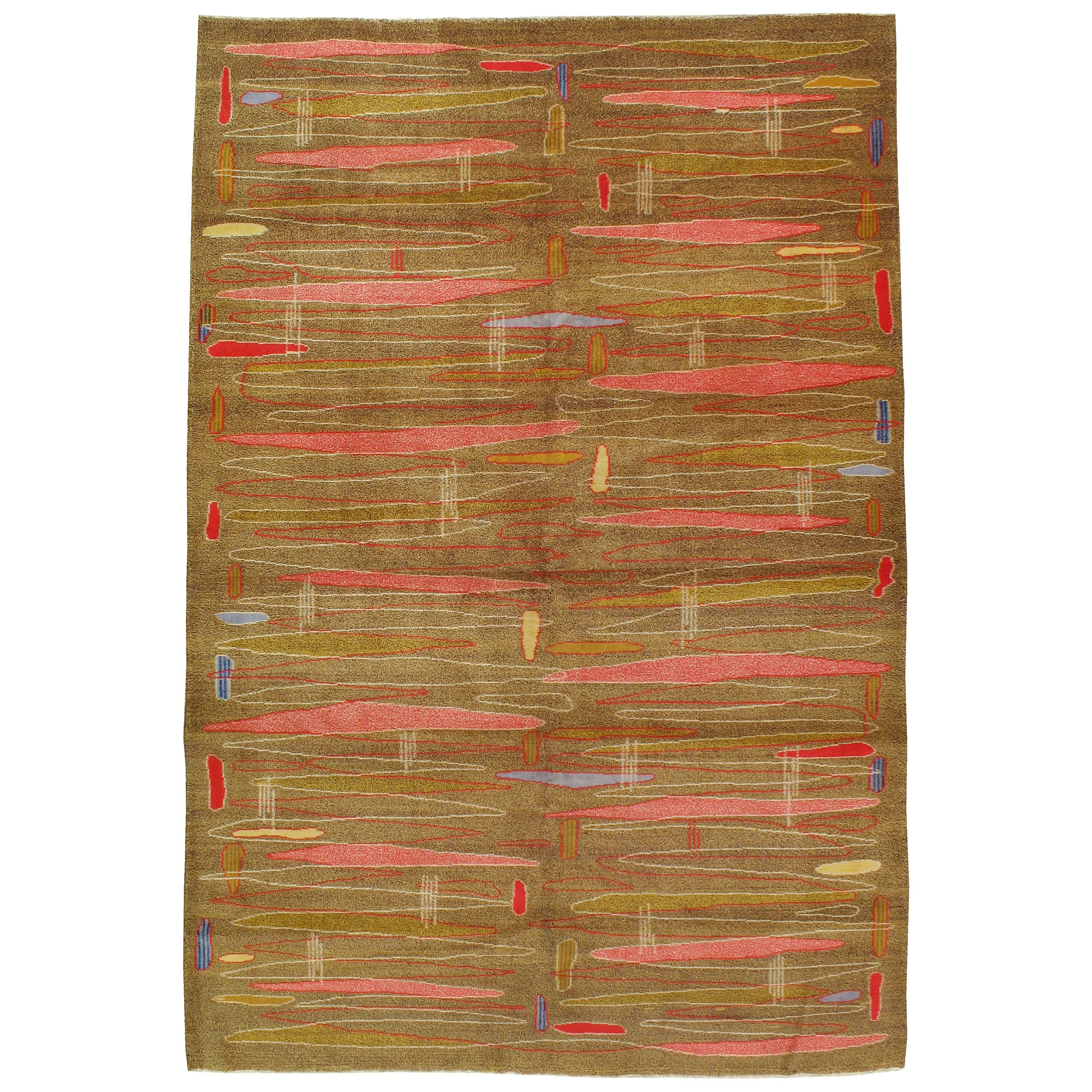 Mid-Century Modern Handmade Turkish Room Size Rug in the Style of Atomic Art For Sale