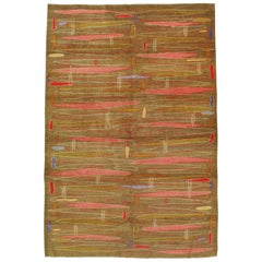 Retro Mid-Century Modern Handmade Turkish Room Size Rug in the Style of Atomic Art