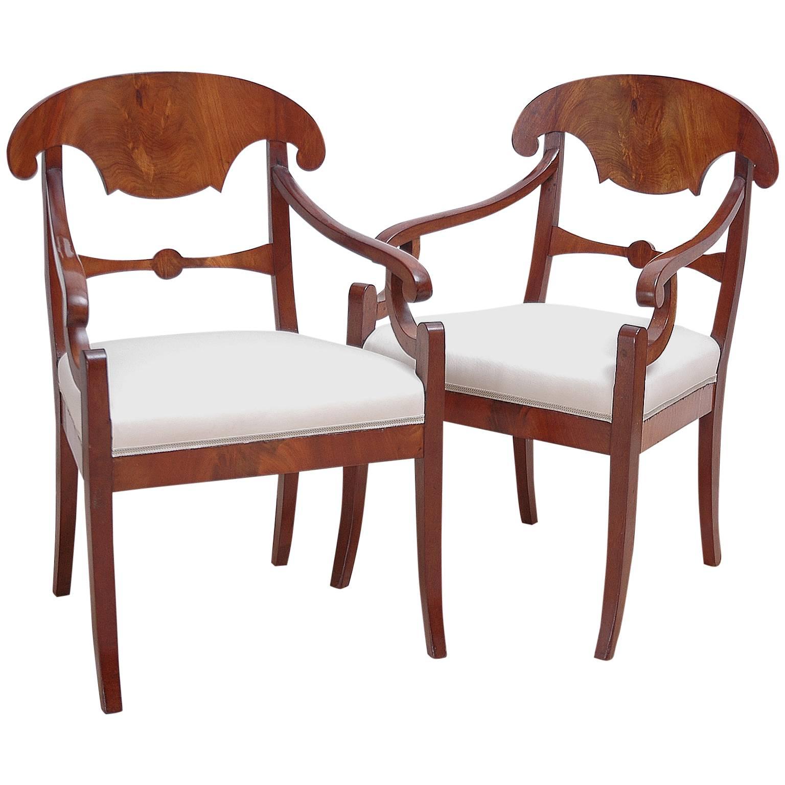 Pair of Swedish Karl Johan Mahogany Arm Chairs, circa 1830