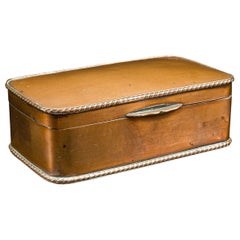 Small Antique Tobacco Tin, English, Copper, Silver Plate, Lidded Box, Edwardian