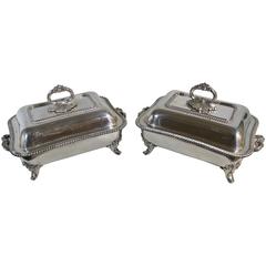 Pair of Sheffield Plate Covered Entree/Warming Dishes
