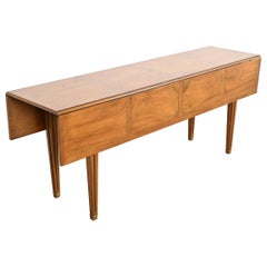 Baker Furniture Regency Burled Walnut Drop Leaf Console Dining Table, Circa 1960