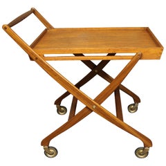 Danish Teak Folding Bar Cart, Mid-Century Modern