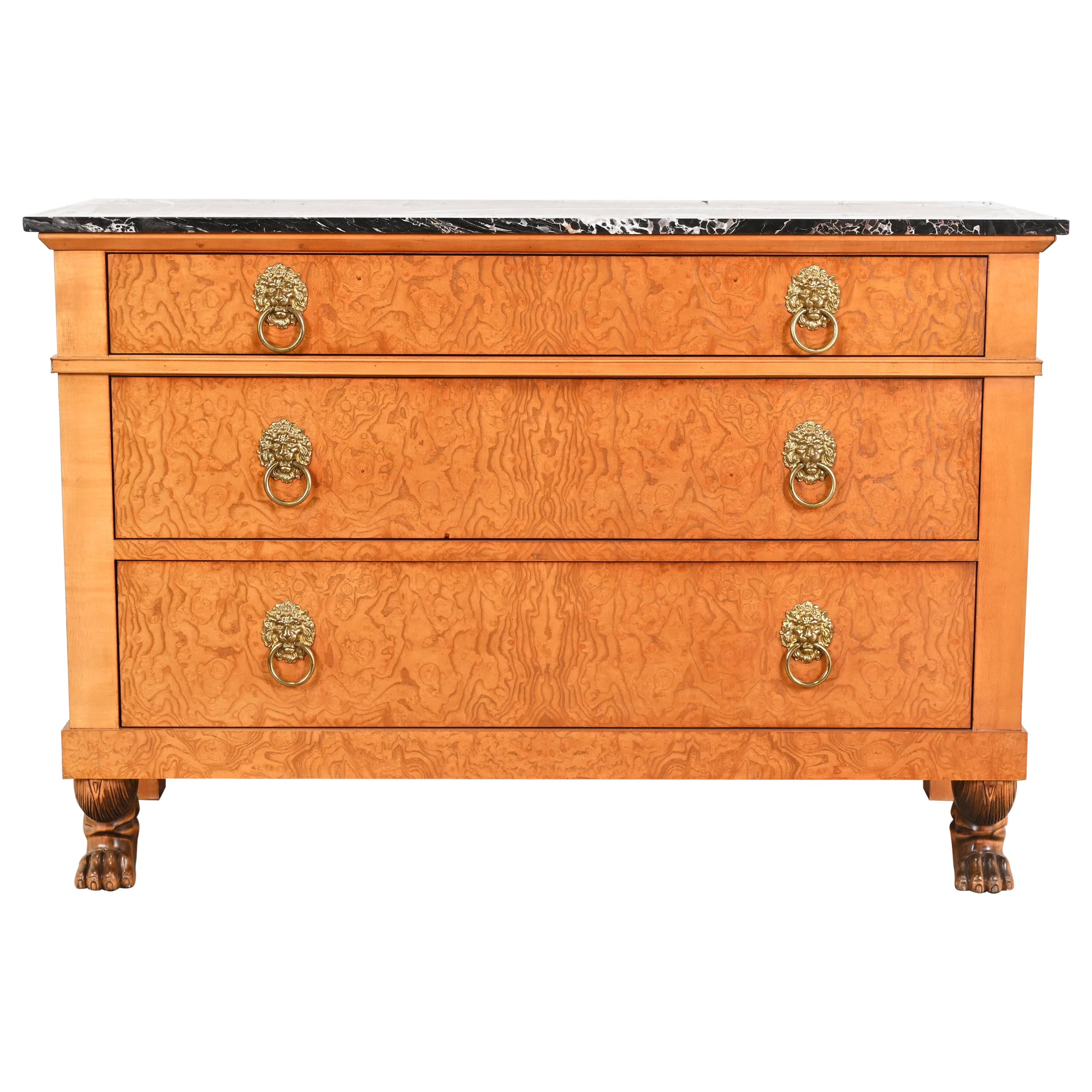 Neoklassizistische Kommode aus Wurzelholz mit Marmorplatte von Baker Furniture