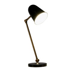 Vintage Nordiska Kompaniet Adjustable Desk Lamp in Brass and Black Enamel 1930s