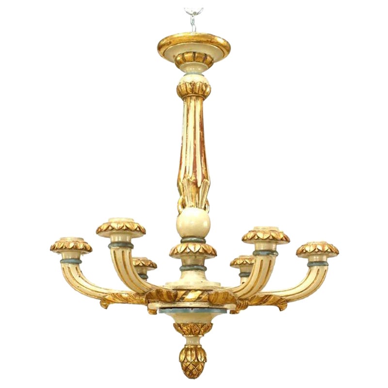 French Louis XVI Painted Carved Wood Chandelier