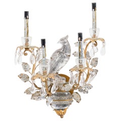 French Mid-Century 4 Arm Glass and Bronze Peacock Wall Sconce