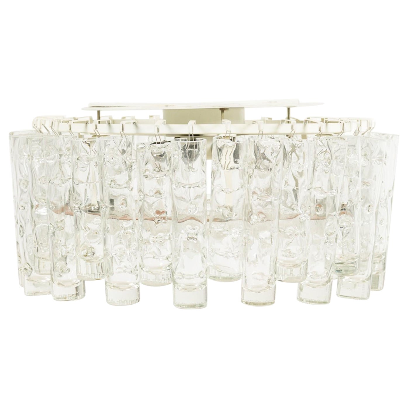 Doria Leuchten German Modern Hand Blown Glass and Brass Chandelier