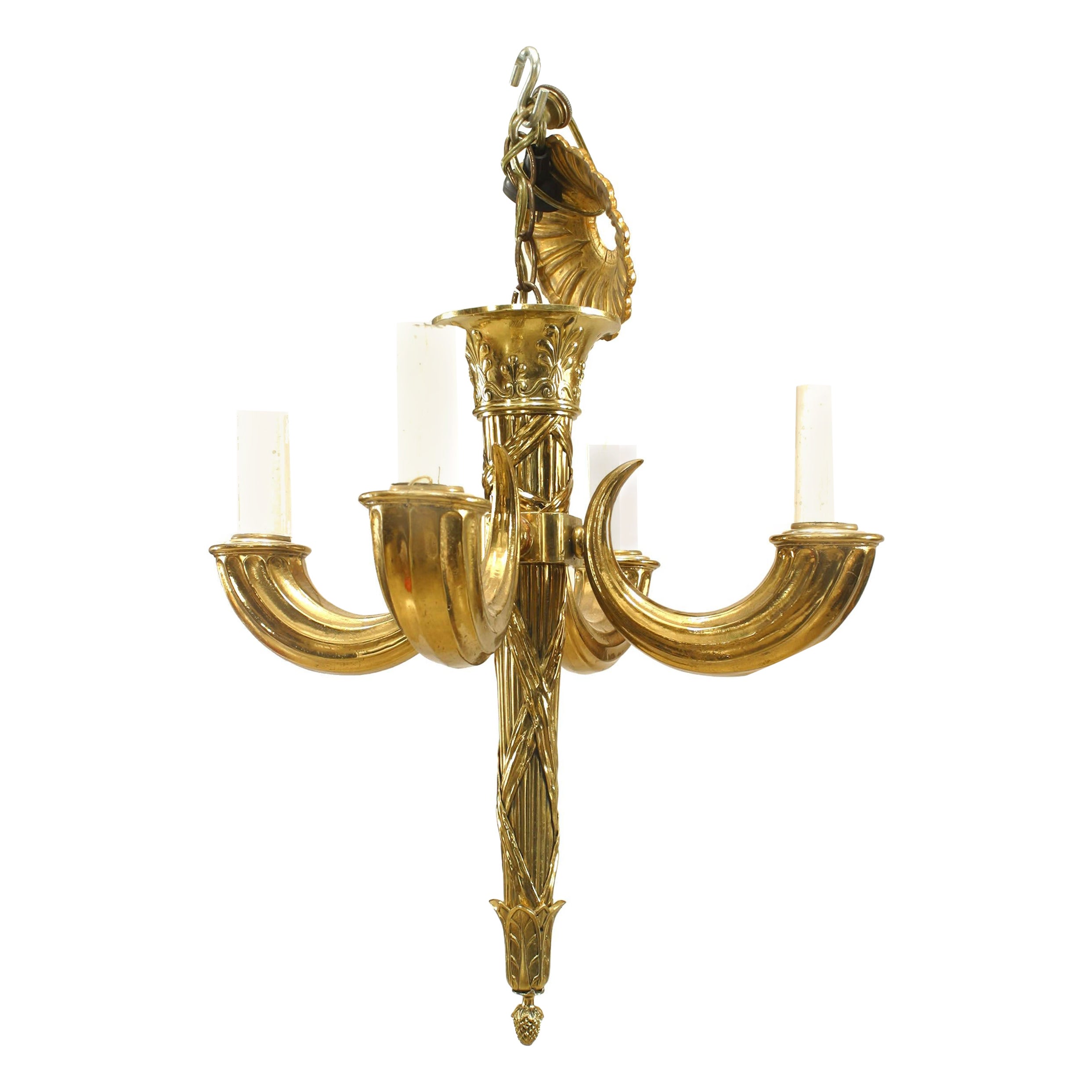 Lampadario francese a cornucopia in ottone stile Luigi XVI in vendita