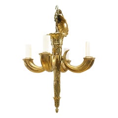 French Louis XVI Style Brass Cornucopia Chandelier