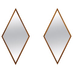 Vintage Pair of Edmond Spence American Mid-Century Diamond Walnut Framed Mirrors