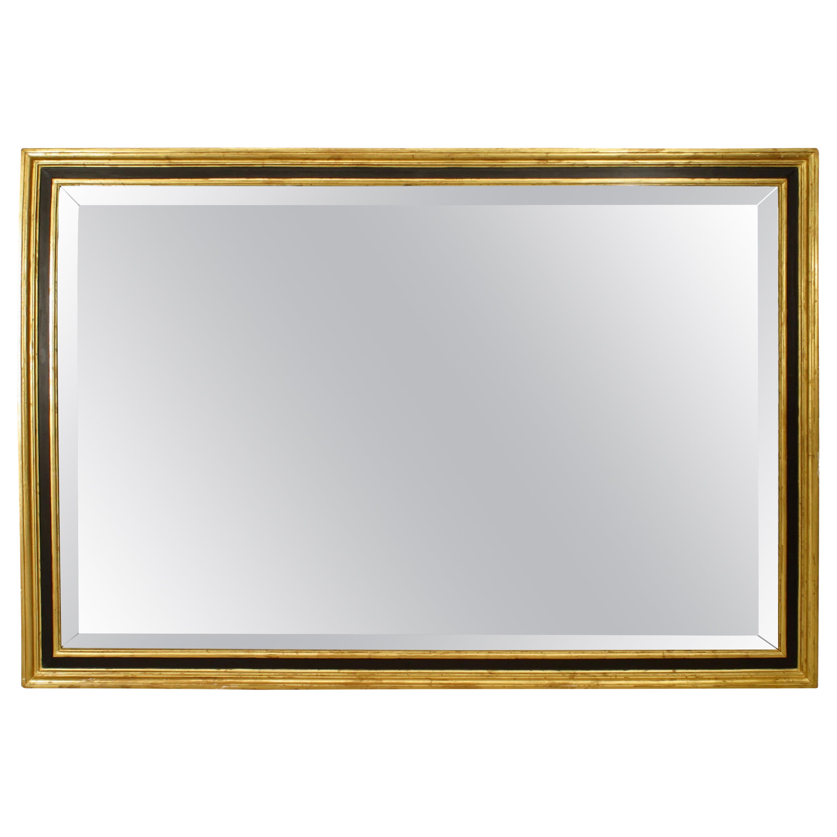 Specchio da parete francese in stile Luigi XVI dipinto in oro e nero