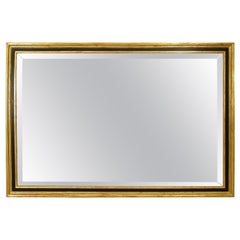 French Louis XVI Style Black and Gold Painted Wall Mirror