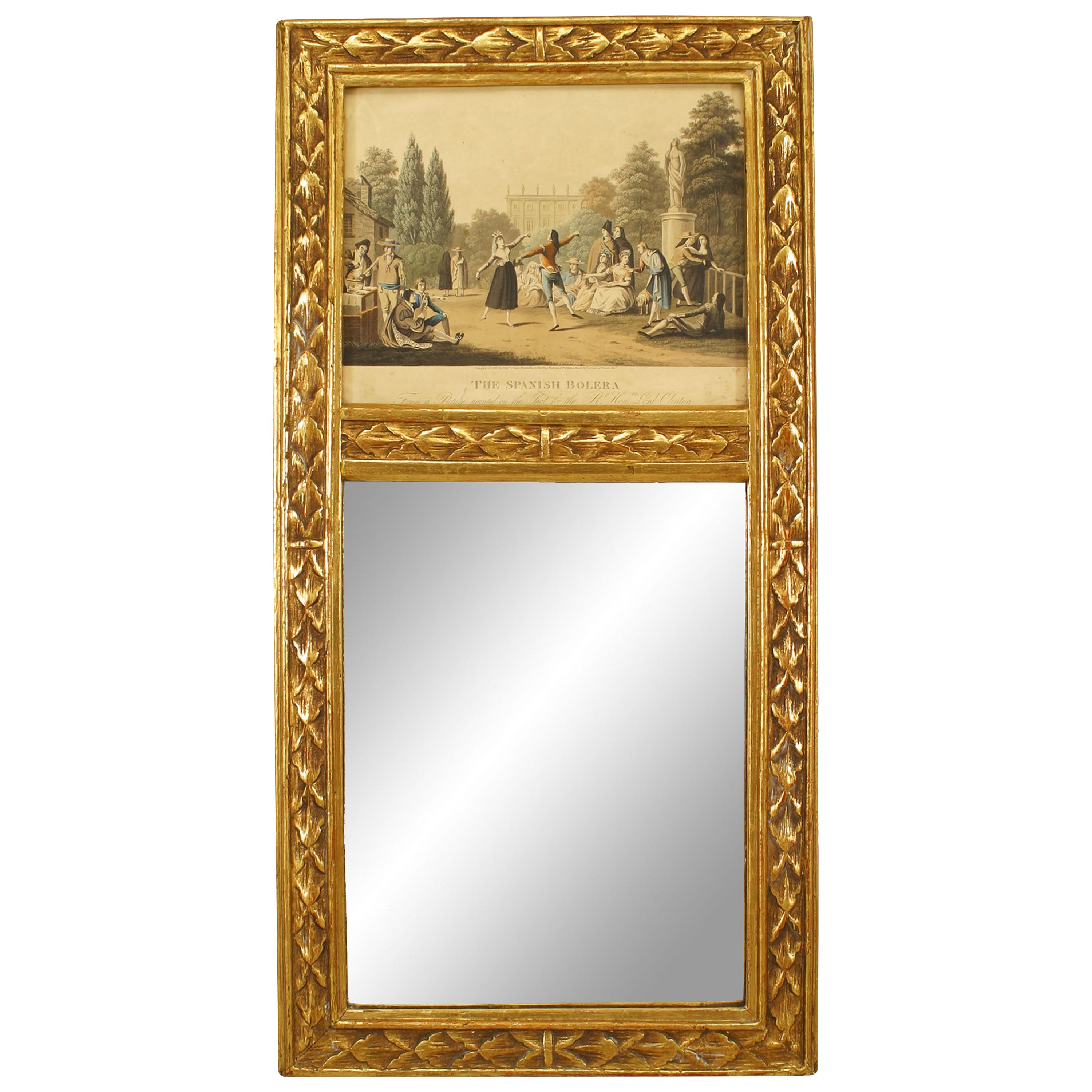 Miroir mural en bois doré à scène gravée de style Louis XVI en vente