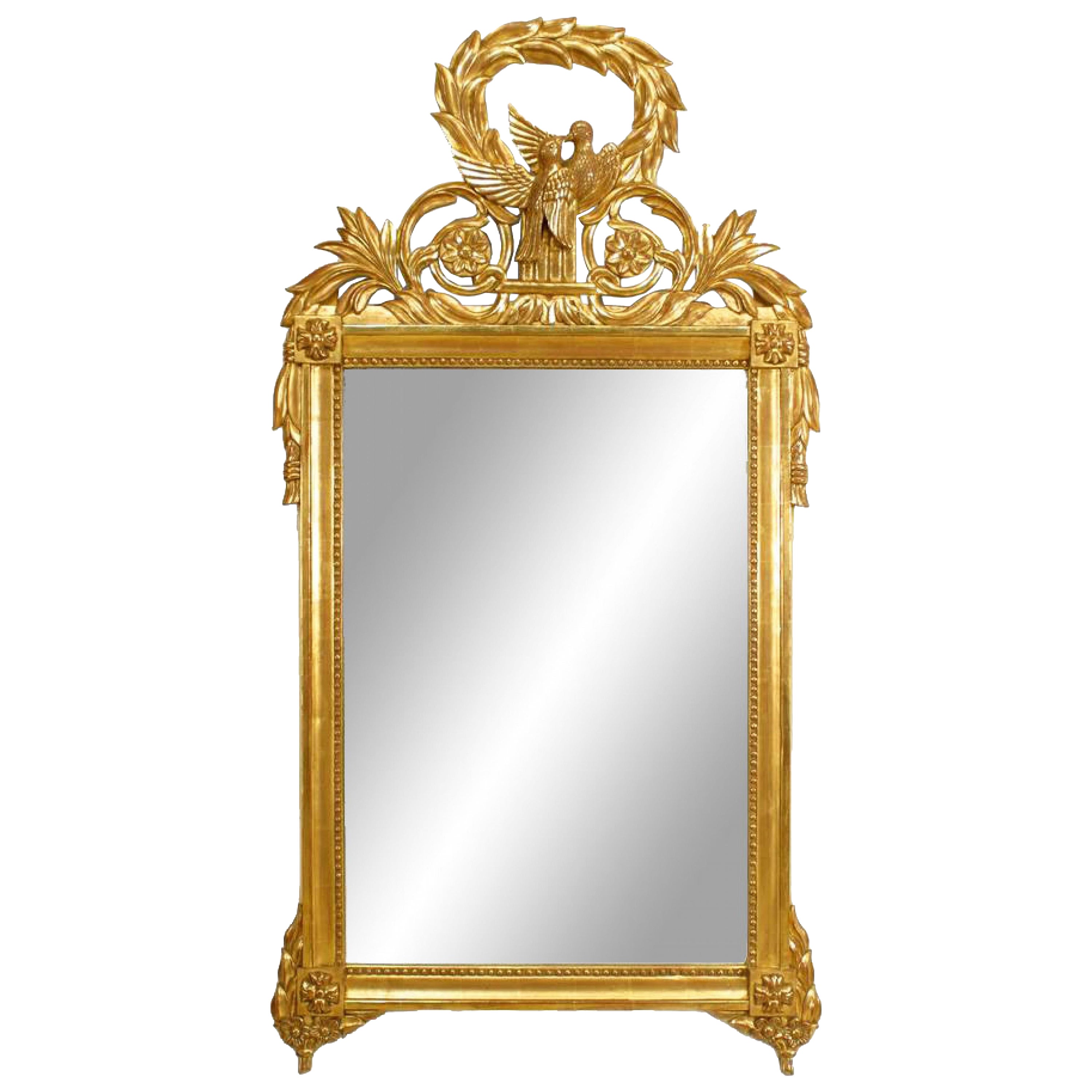 French Louis XV Style Giltwood Bird Pediment Wall Mirror