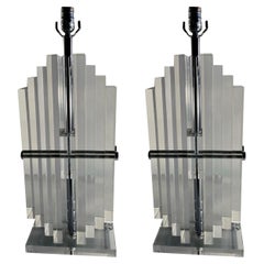 Amerikanische moderne gestapelte Lucite-Lampen, Karl Springer, Paar