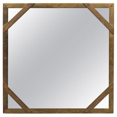 Sarreid Ltd Mid-Century American Studded Square Brass Frame Mirror