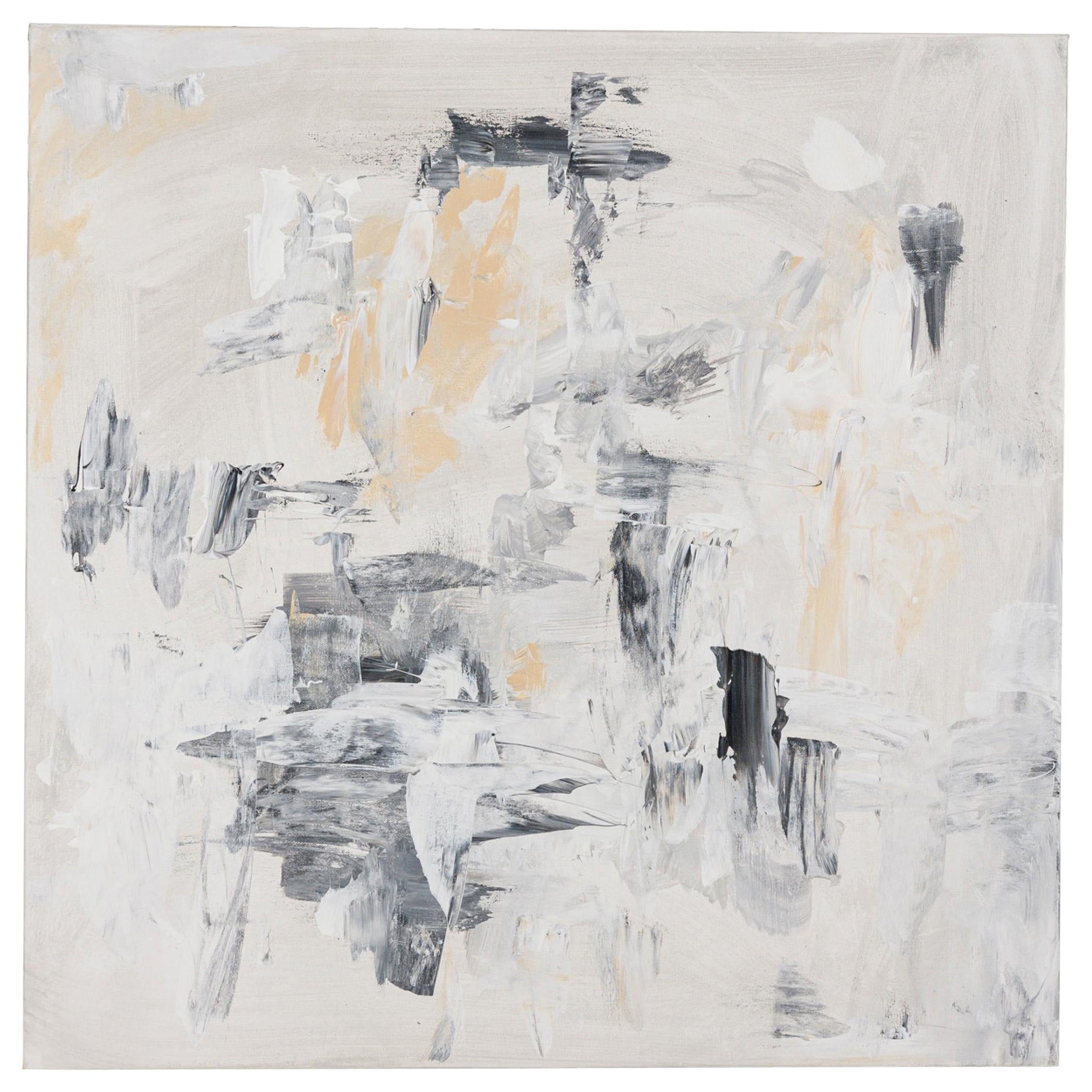 Peinture acrylique abstraite contemporaine américaine beige et grise sur toile