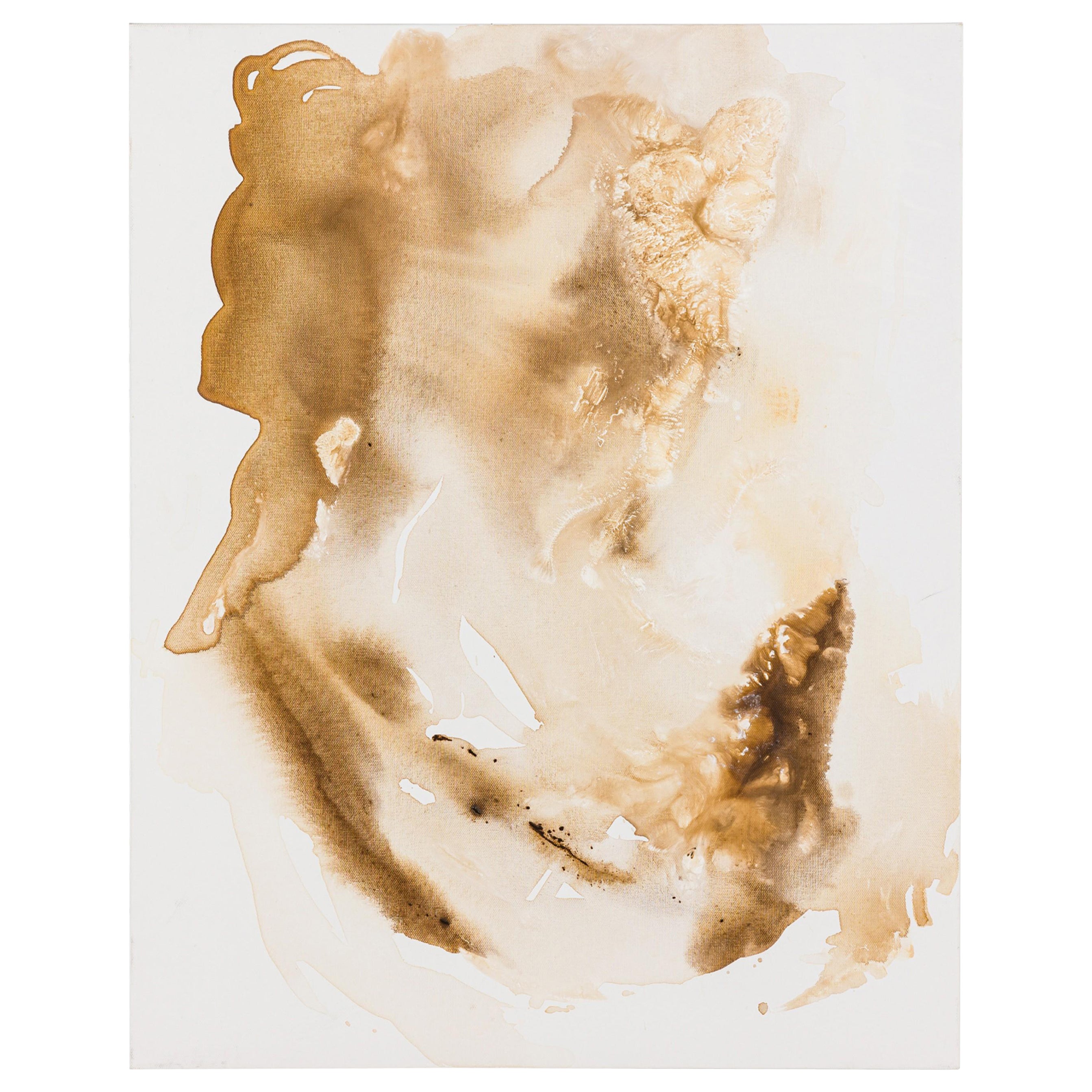 Pintura Americana Abstracta Contemporánea Acrílica Lavado Marrón Claro sobre Lienzo