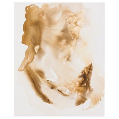 Pittura contemporanea astratta americana in acrilico su tela con lavaggio marrone chiaro